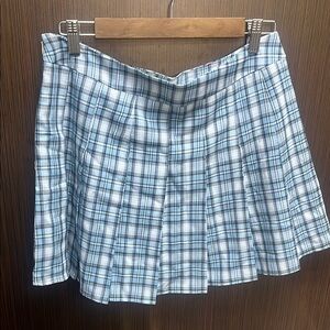 Light Blue and White Mini Skater Skirt with Pleats